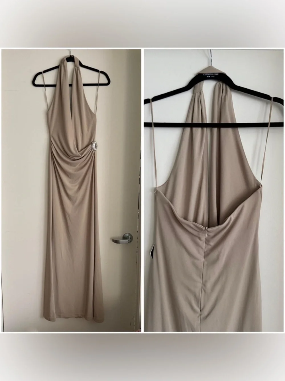 Zara Cream Halter Draped Maxi Dress with Side Brooch - Picture 4 of 11